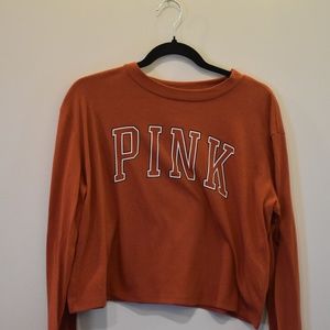 PINK Burnt Orange Women's Long Sleeve-Crop Small Top with White Logo